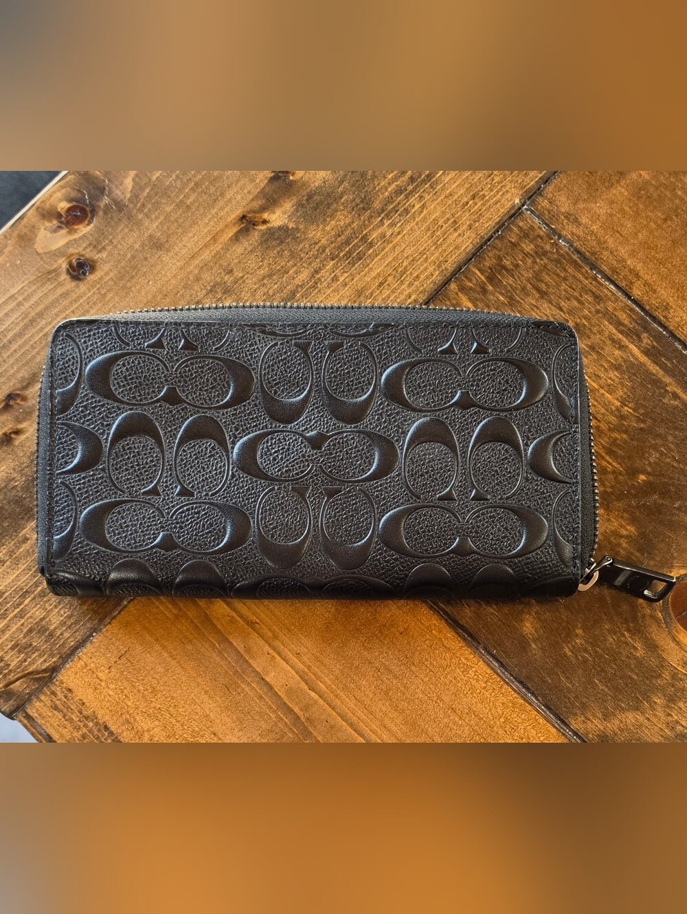 Coach Embossed Signature Black Zip Wallet